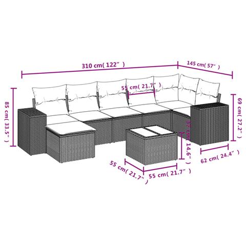 Set Divano da Giardino 8 pz con Cuscini Beige in Polyrattan - Foto 3