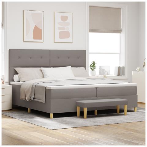 Letto con rete a doghe con materasso e panchina Tortora 200x200 cm Tessuto - Foto 2