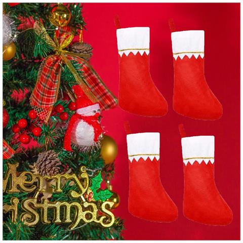 Set Di 4 Calze Natalizie Da Camino Per Regali Bianche E Rosse - Foto 2