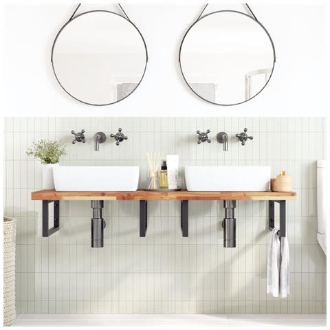 Ripiano A Parete Per Lavabo In Acciaio E Massello Di Acacia - Foto 2