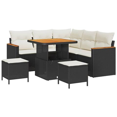 Set Divano da Giardino con cuscino 8 pcs Nero Poly Rattan - Foto 1