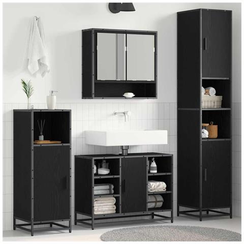Mobile da Bagno con porta Rovere nero 35 x 37.5 x 188.5 cm - Foto 2