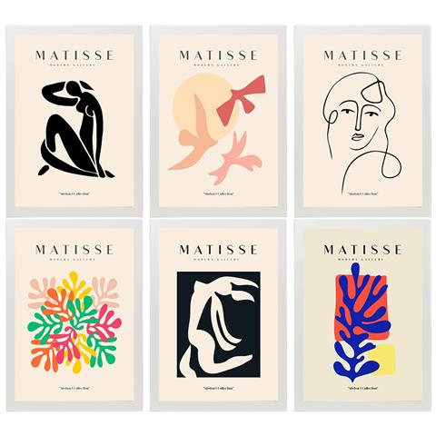 Nacnic Set Di 6 Stampe Künstlerischen Illustrationen Von Henri Matisse Silhouetten Sammlung Von Dekorations Gemälden Im Kunstgalerie Stil Weißer Rahmen A3 Cornice Bianca - Foto 1