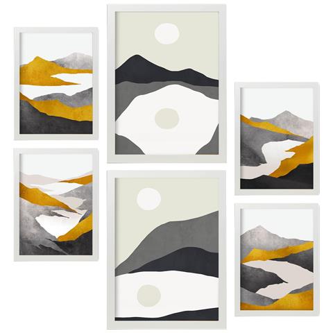 Set Di 6 Stampe Cornici Di Montagna In Sfondi Astratti, Dipinti Decorativi Estetici Per Il Tuo Soggiorno, Camera Da Letto, Casa A3 & A4 Cornice Bianca - Foto 1