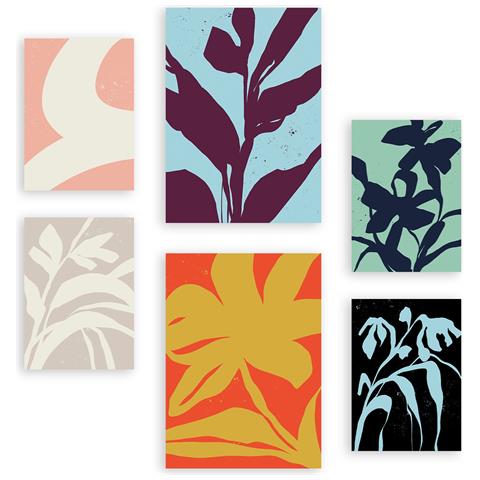 Set Di 6 Stampe Foglie A Strisce In Fiori, Dipinti Decorativi Estetici Astratti Per Il Tuo Soggiorno, Camera Da Letto, Casa A3 & A4 Senza Cornice - Foto 1