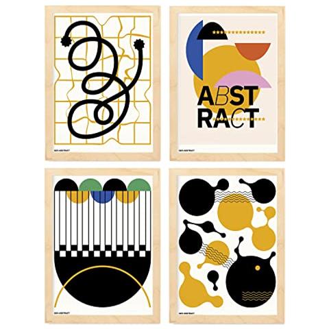 Set Di 4 Stampe Poster Di Cubismo Astratto Classico Fogli Con Mostra D'arte Estetica Illustrazioni A Colori Per L'interior Telaio In Legno Chiaro A4 - Foto 1