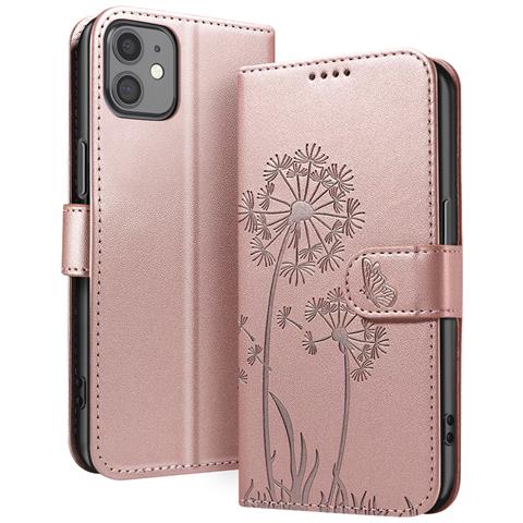 Custodia A Portafoglio Per Iphone 11 Design Premium Fiori Farfalla, Rosa Champagne - Foto 1