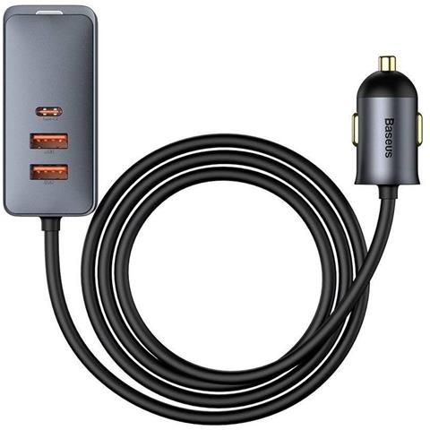 Caricatore Per Accendisigari Da 120w Multiporta Usb E Usb-c Con Cavo Da 1,5 M, Grigio - Foto 1