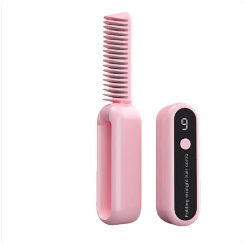 Pettine Lisciante Pieghevole Portatile: Senza Fili, Ricaricabile E Temperatura Regolabile Pink - Foto 1