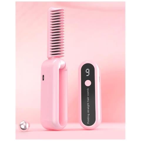 Pettine Lisciante Pieghevole Portatile: Senza Fili, Ricaricabile E Temperatura Regolabile Pink - Foto 7