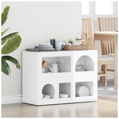 Credenza Bianco Lucido 80.5 x 35 x 59 cm Legno multistrato - Foto 2