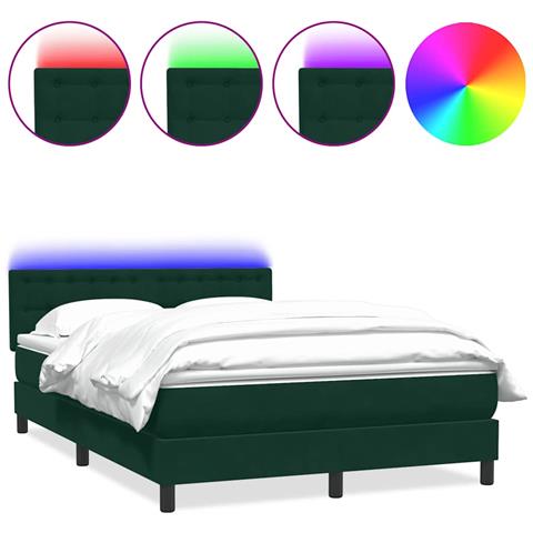 Letto a Molle con Materasso e LED Verde Scuro 160x220 cm Velluto - Foto 1