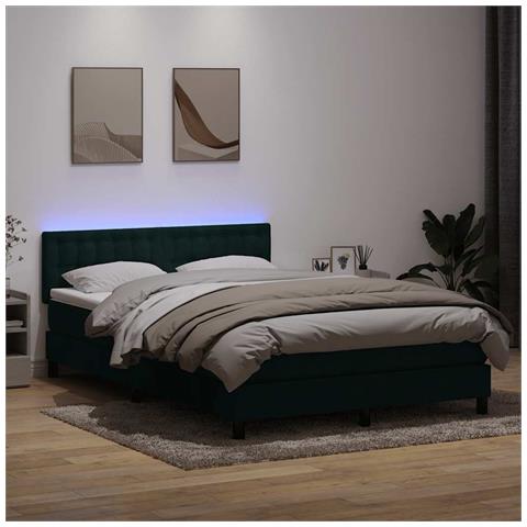 Letto a Molle con Materasso e LED Verde Scuro 160x220 cm Velluto - Foto 2