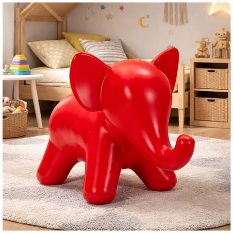 Sgabello Elephant A Forma Di Elefante In Plastica Rossa - Foto 8