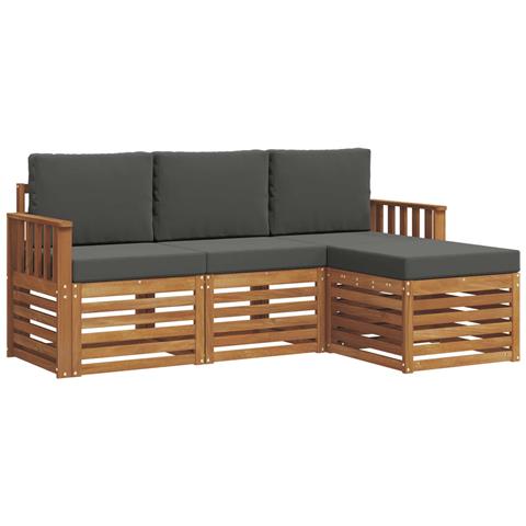 Set divani 4 pcs Naturale e Antracite Legno di Acacia Massello - Foto 1
