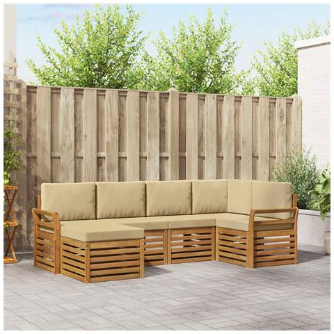 Set divani 6 pcs Naturale e Beige Legno di Acacia Massello - Foto 2