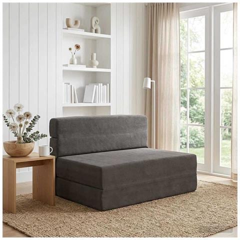 Divano Letto Pieghevole Grigio Scuro 100 x 80 x 60 cm Tessuto - Foto 2