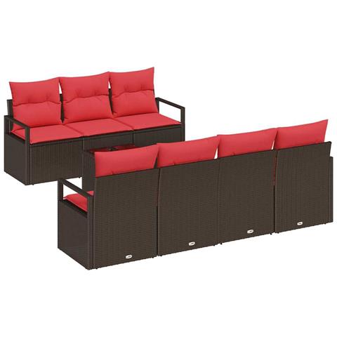 Set di divani con cuscino 8 pcs Marrone e Rosso polyrattan - Foto 1