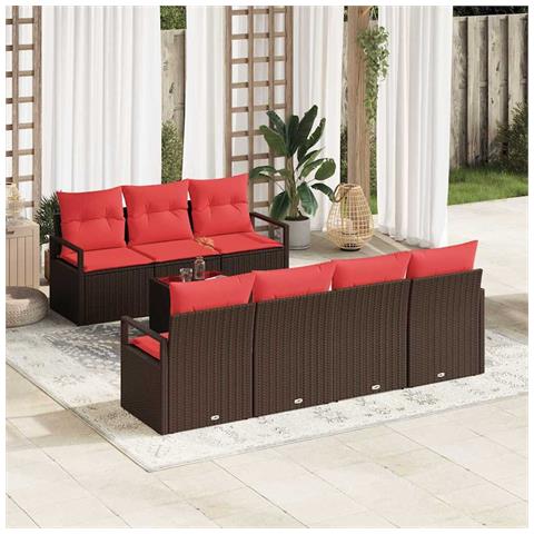 Set di divani con cuscino 8 pcs Marrone e Rosso polyrattan - Foto 2