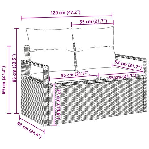 Set di divani con cuscino 8 pcs Marrone e Rosso polyrattan - Foto 9