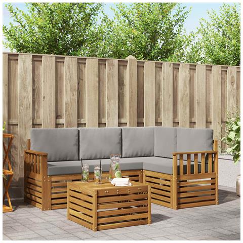 Set di divani da esterno 5 pcs Grigio Naturale e Chiaro - Foto 2