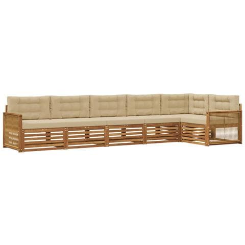 Set di divani da esterno con cuscino 6 pcs Naturale e Beige - Foto 1