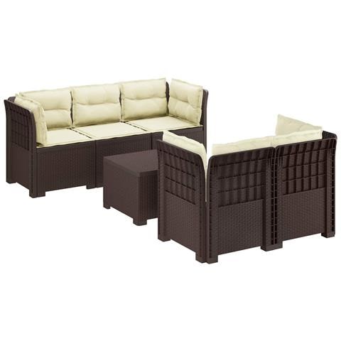 Divano da Giardino 5 Posti con Cuscini Stile Rattan PP Marrone - Foto 1