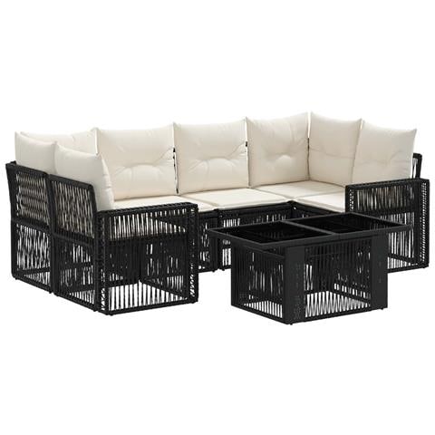 Set Divano da Giardino 7 pz Nero e Bianco Crema polyrattan - Foto 1