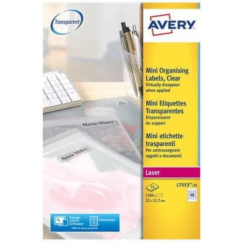 Etichette Permanenti 22x12,7 Mm Trasparente Lucido Laser 48 Et. / foglio Conf. 25 Fogli - L7553-25 - Foto 1