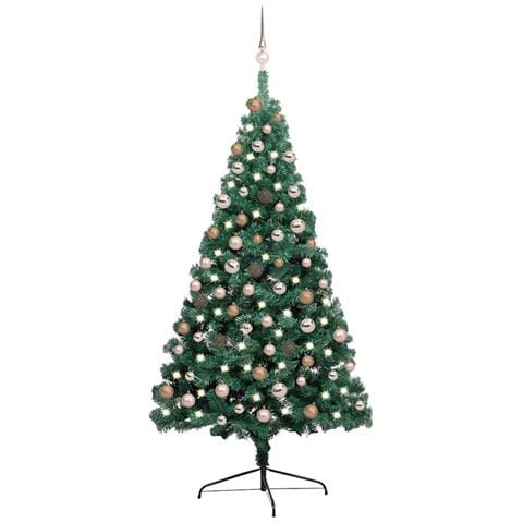 Set Albero Natale Artificiale a Metà LED e Palline Verde 180 cm - Foto 1