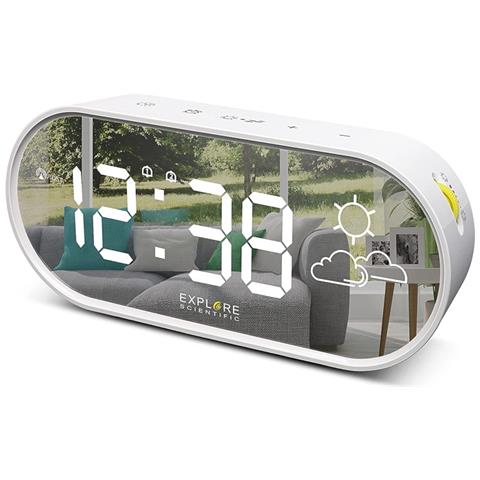 Explorescientific Rdc2002w White Orologio Display Specchio 2 Sveglie Meteo Temperatura - Foto 1