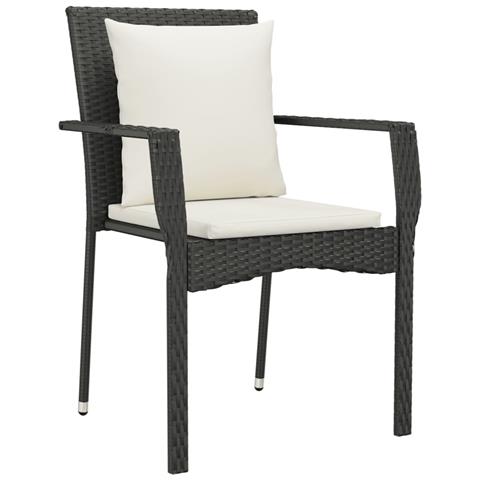 Set Da Pranzo Da Giardino 3 Pz Con Cuscini Nero In Polyrattan - Foto 2