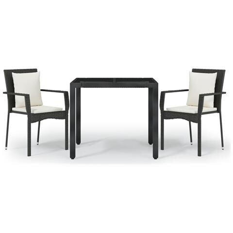 Set Da Pranzo Da Giardino 3 Pz Con Cuscini Nero In Polyrattan - Foto 1