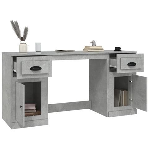 Scrivania Con Armadietto Grigio Cemento In Legno Multistrato - Foto 10