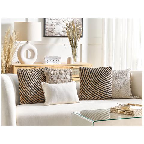 Set Di 2 Cuscini Bergenia Iuta 45 X 45 Cm Nero A Strisce - Foto 1