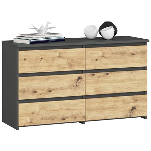 Cassettiera CL100, 6 cassetti, 100x35x57 cm, Colore Grigia Grafite e Quercia Artisan - Foto 1