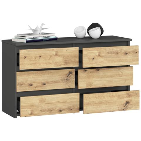 Cassettiera CL100, 6 cassetti, 100x35x57 cm, Colore Grigia Grafite e Quercia Artisan - Foto 2