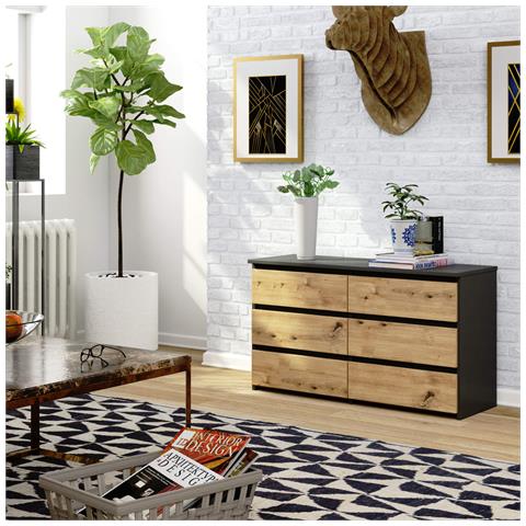 Cassettiera CL100, 6 cassetti, 100x35x57 cm, Colore Grigia Grafite e Quercia Artisan - Foto 4