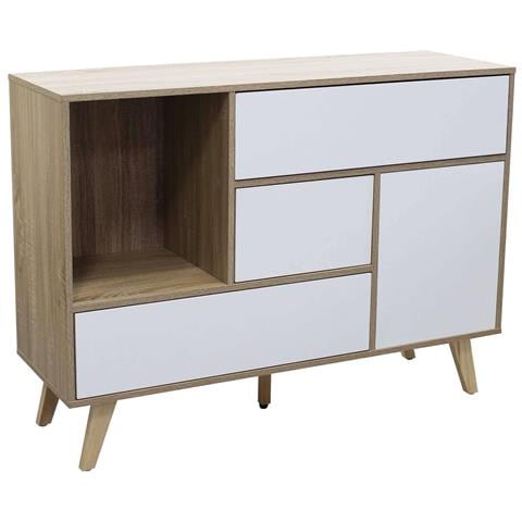 Mobile Credenza Madia Moderna Da Interno Soggiorno In Legno Nobilitato Bilaminato Con 3 Cassetti Ed 1 Anta Linea Elegance - White - Foto 1