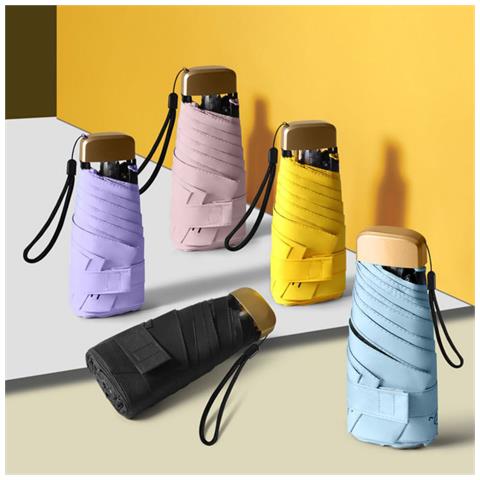 Ombrello Da Sole E Pioggia, Ombrello Tascabile Pieghevole A 5 Sezioni Black - Foto 2