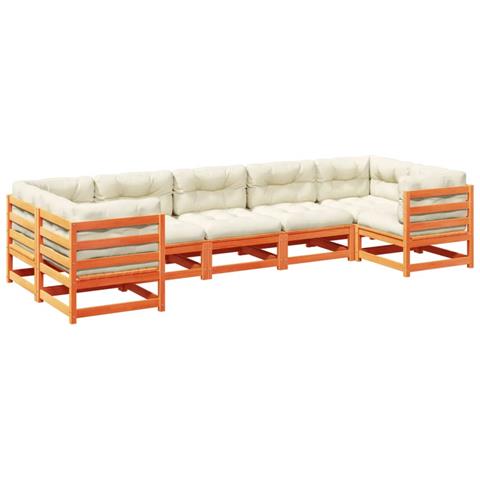 Set Divani Giardino 7 Pz Con Cuscini Marrone Cera Massello Pino - Foto 2