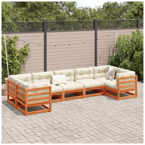 Set Divani Giardino 7 Pz Con Cuscini Marrone Cera Massello Pino - Foto 3