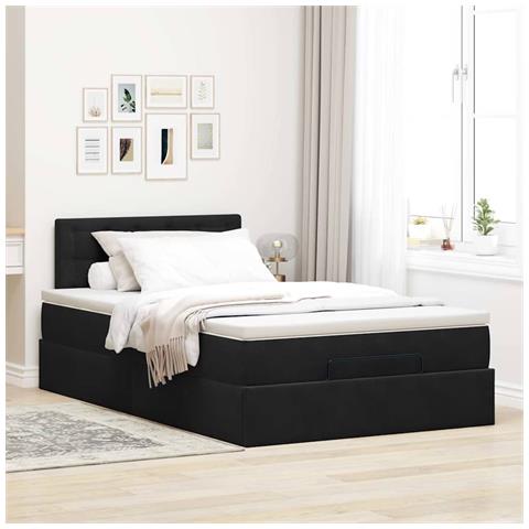 Pouf Letto Con Materasso Nero 120x190 Cm Velluto - Foto 3