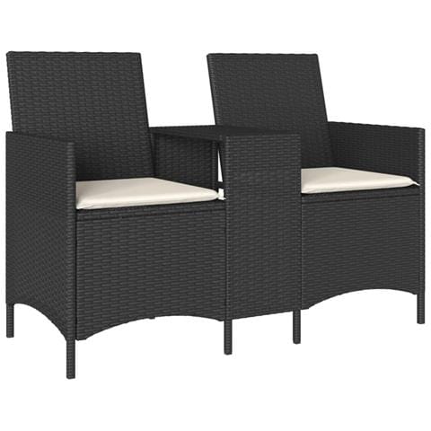 Divano da Giardino a 2 Posti Tavolo Cuscini Nero in Polyrattan - Foto 1