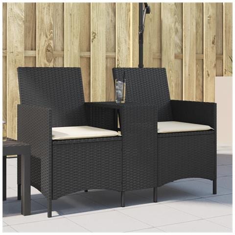 Divano da Giardino a 2 Posti Tavolo Cuscini Nero in Polyrattan - Foto 2