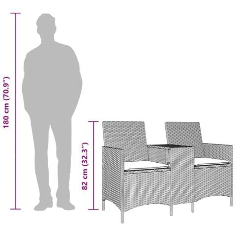 Divano da Giardino a 2 Posti Tavolo Cuscini Nero in Polyrattan - Foto 9