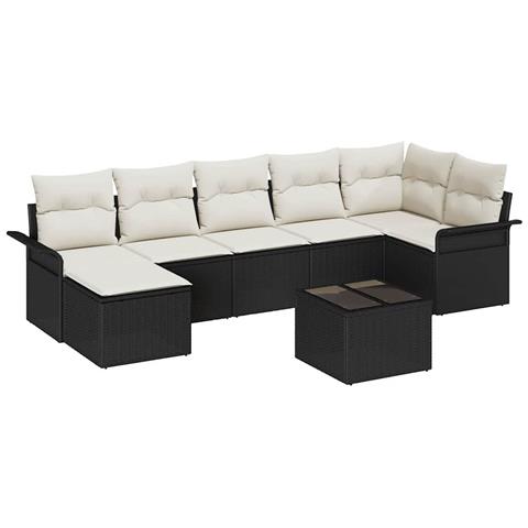 Set di Divani da Giardino  da 7 Pezzi con Cuscini in Rattan Polietilene Marrone, Divano da Giardino a 2 Posti  con Spazio e Cuscini in Rattan Polietilene Nero - Foto 1
