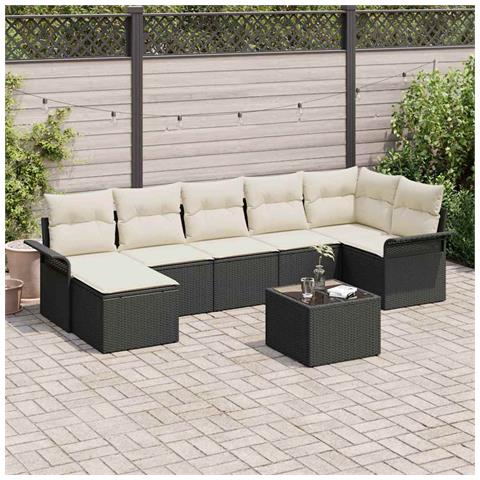 Set di Divani da Giardino  da 7 Pezzi con Cuscini in Rattan Polietilene Marrone, Divano da Giardino a 2 Posti  con Spazio e Cuscini in Rattan Polietilene Nero - Foto 2
