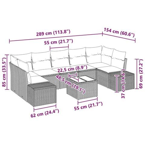 Set Divano da Giardino 8 Pezzi con Cuscini Beige Polyrattan - Foto 9