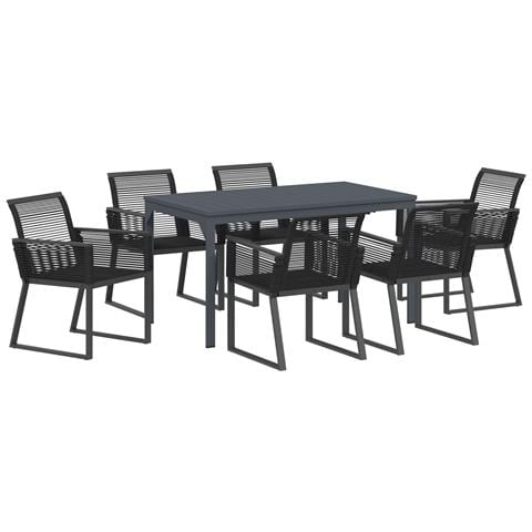 Set da Pranzo da Giardino 7 Pezzi in Acciaio Nero e Polyrattan - Foto 1